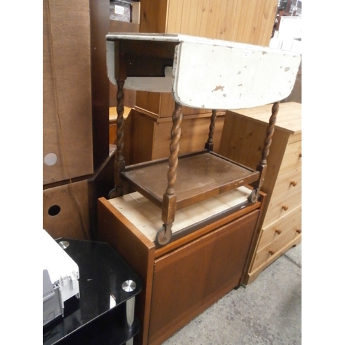 648 - A vintage drop leaf Barley Twist trolley and a Hostess trolley