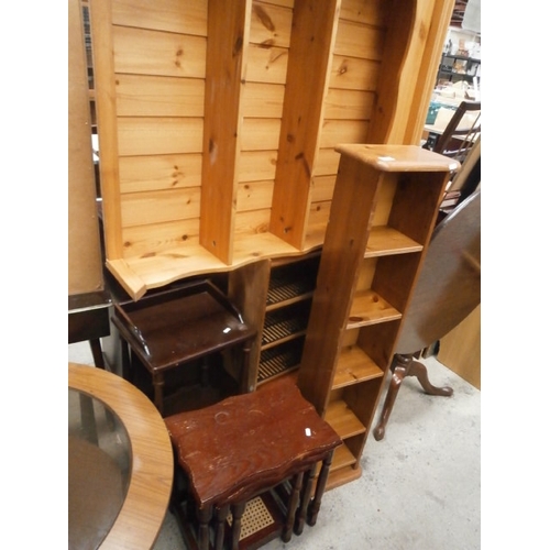 665 - 5 x assorted items including 2 x open pine shelf units