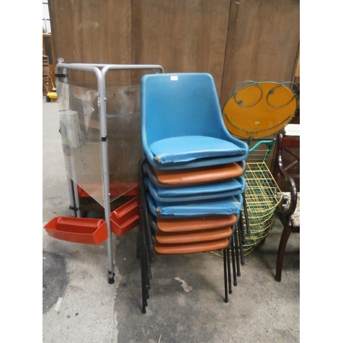 683 - 7 x stacking chairs and 2 x nursery storage/activity stands