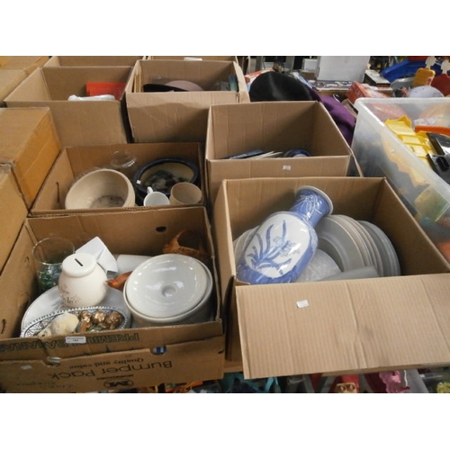 193 - Four boxes inc crockery, ornaments, vases, etc