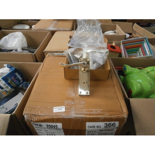 216 - Two boxes of new brass door handles