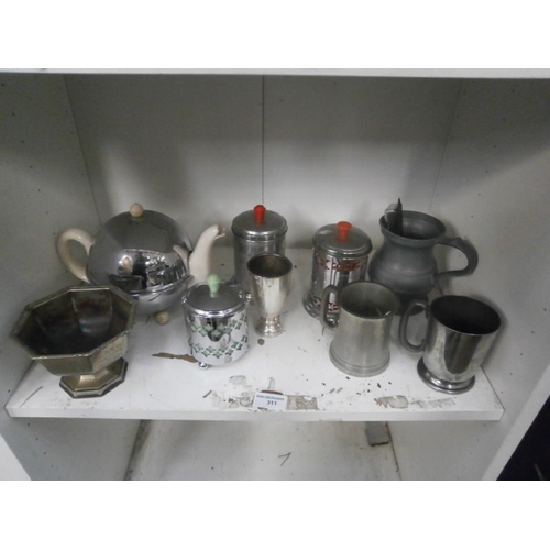 311 - Lot inc tankards, retro teapot, trophy, etc