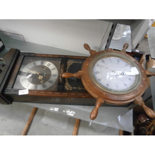 379 - Lot inc decorative ships wheel clock and Acctim 30 day clock