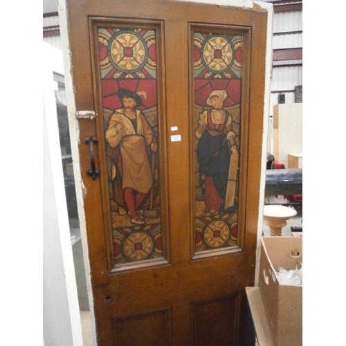 432 - Wooden door with painted glass panels