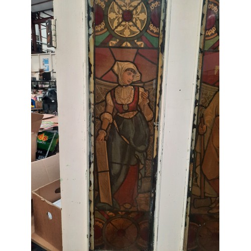 432 - Wooden door with painted glass panels