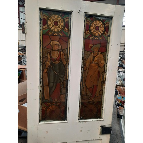 432 - Wooden door with painted glass panels