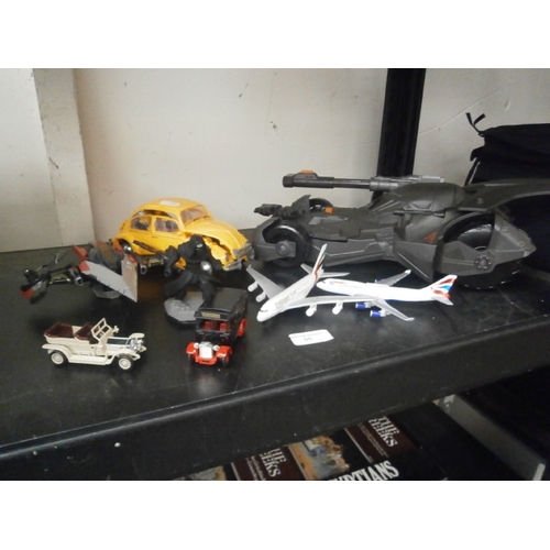 50 - Lot inc Batmobile, Bumblebee car, aircraft, cars, etc