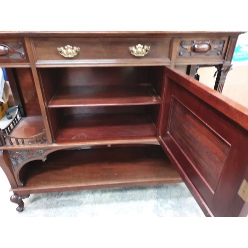 606 - Carved mirror back chiffonier with bevel edge mirrors , carved panel door