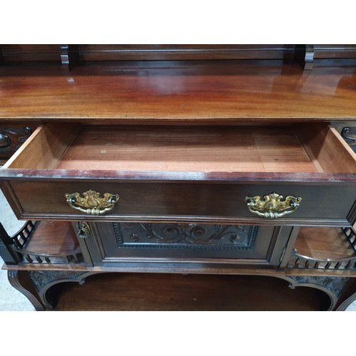 606 - Carved mirror back chiffonier with bevel edge mirrors , carved panel door