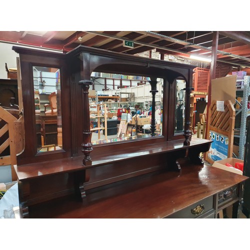 606 - Carved mirror back chiffonier with bevel edge mirrors , carved panel door