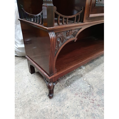 606 - Carved mirror back chiffonier with bevel edge mirrors , carved panel door