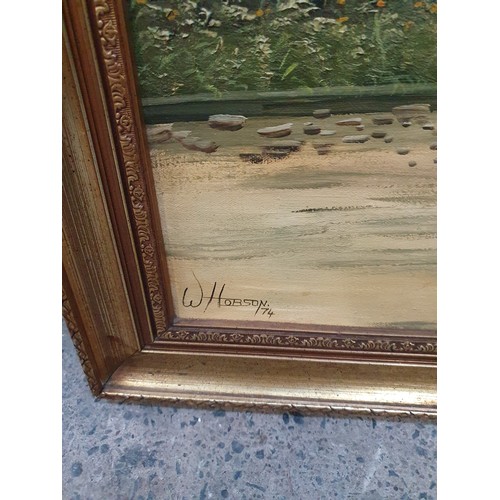 213 - Large gilt framed oil on canvas painting by local artist W Hobson