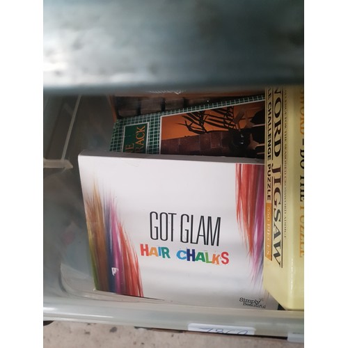 13 - Box inc jigsaw puzzles, hair chalks, freezer cubes, playing cards, wine cooler, flashcards, etc
