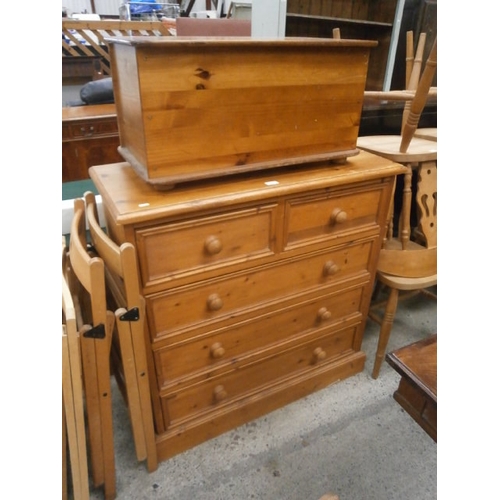 644 - A large pine 2 over 3 drawer chest and a small pine storage box