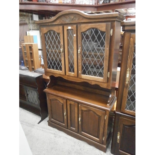 694 - Large lead glazed dresser on double cupboard base