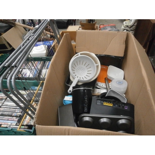 287 - Box inc crockery, router, clothes maiden, etc