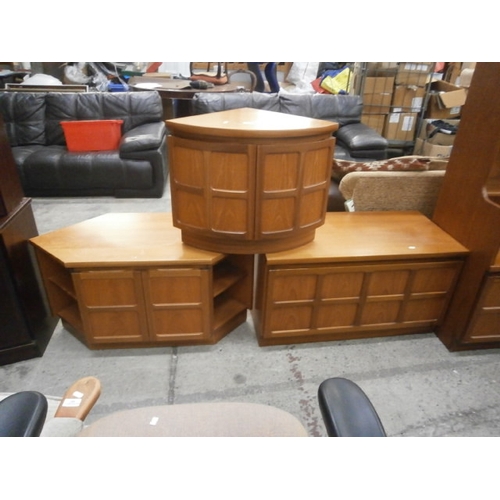 693 - 3 x retro NATHAN teak base unit cupboards