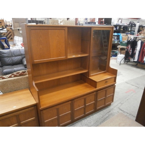 694 - A retro teak NATHAN glazed wall unit