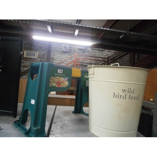 4 - Lot inc bird feed bin and garden kneeler