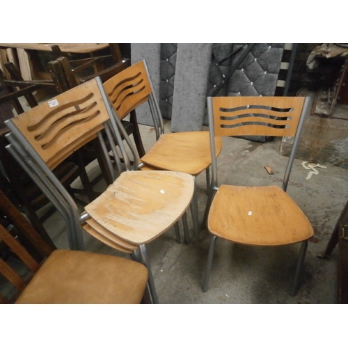 687 - A set of 6 x metal framed stacking chairs