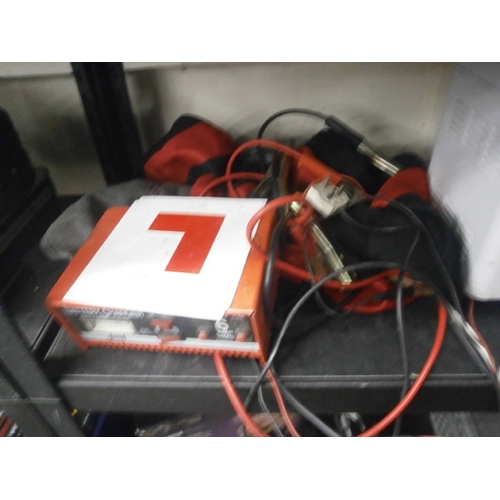 56 - Lot including battery charger, L plates, jumper cables etc