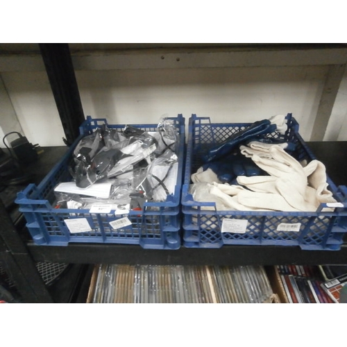 83 - Lot including tray of new safety glasses and assortment of work gloves