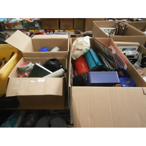 113 - Three boxes including flasks, tins, assorted bottles and drinks dispensers etc