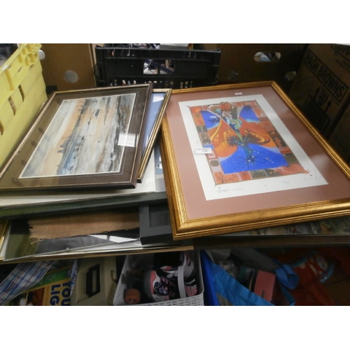 116 - Stack of assorted framed pictures