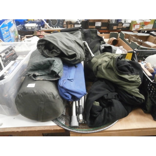 118 - Lot including landing net, sleeping bag, rod rests, etc