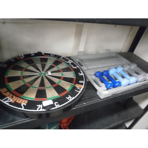 55 - Lot inc Unicorn dartboard and dumbbell set