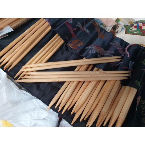 91 - Two pairs of wooden clogs chinese wooden knitting needles and two bags