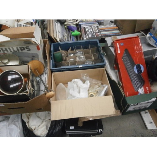 137 - Four boxes inc infrared lamp, glasses, keyboard, fan heater, light fitting, etc