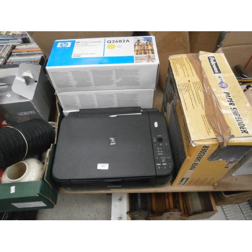 138 - Lot inc three ink cartridges, printer and paper shredder