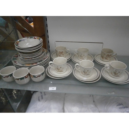 316 - Lot inc Royal Doulton Summer Fantasy cups and saucers with Crown Dynasty crockery