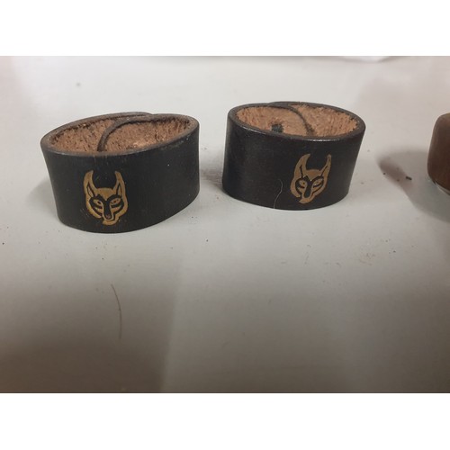 76 - VINTAGE BOY SCOUT 2 X LEATHER WOGGLE AND 1 X CARVED WOODEN SHIP WOGGLE COLLECTOR