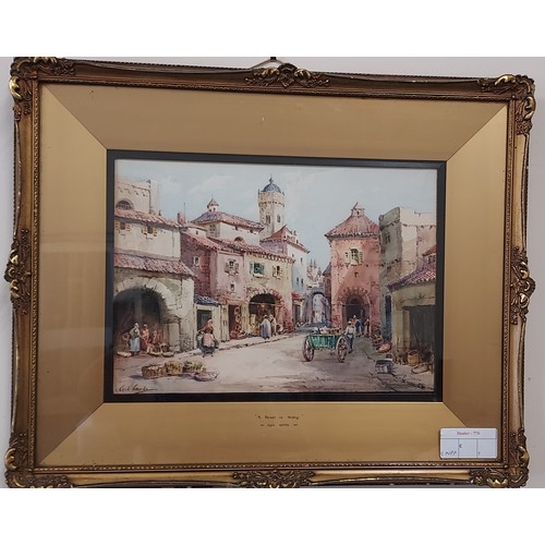 88 - Cyril Hardy A Street in Italy watercolour original 

possibly by  Noel Harry Leaver