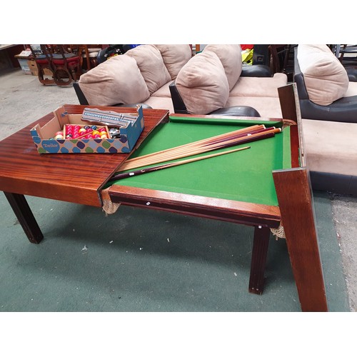 691 - Dining/slate bed Snooker/pool table with with cues balls etc