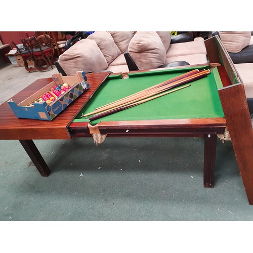 691 - Dining/slate bed Snooker/pool table with with cues balls etc