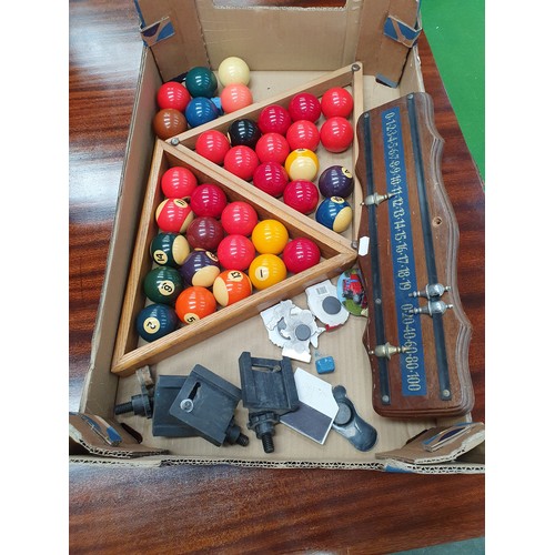 691 - Dining/slate bed Snooker/pool table with with cues balls etc