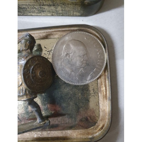 115 - Tin of vintage coins inc America dollar & old lead figure
