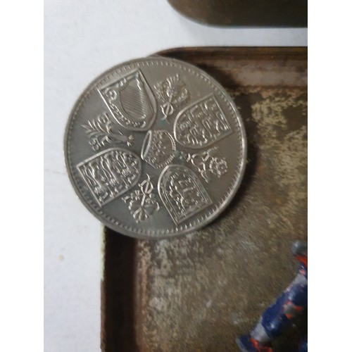 117 - Tin of vintage coins inc America dollar & old lead figure