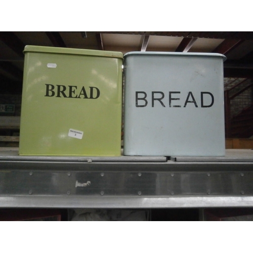 3 - Two enamel bread bins