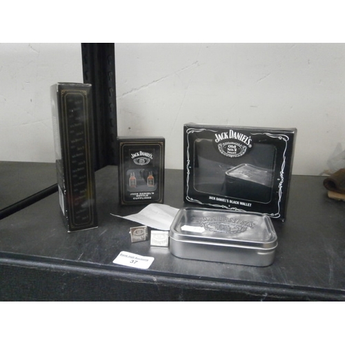 37 - Jack Daniels merch inc Darts, cufflinks, wallet, playing cards