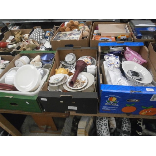 100 - Three boxes inc crockery, knee mats, steins, basin, etc