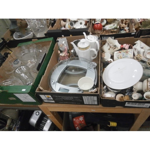 101 - Three boxes inc glassware, bathroom scales, ornaments, etc