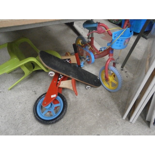 119 - Lot inc Peppa Pig bike, skateboard, balance bike, chair