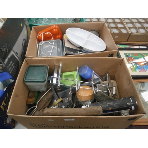 149 - Two boxes inc tools, hardware, picture frames, etc