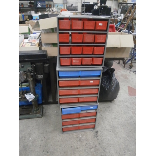 160 - Three metal with plastic drawers hardware cabinets