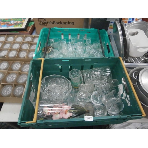 163 - Two boxes of assorted glassware