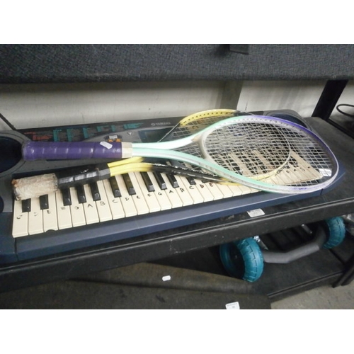 65 - Lot inc Yamaha keyboard and tennis rackets